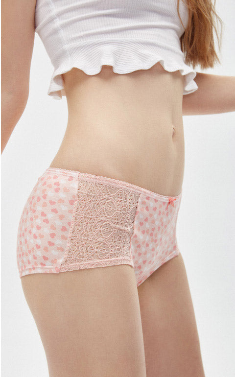 First Love • High Rise Cotton Front Lace Hipster Panty - Peach Fleur 