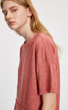 Retro • Round Neck Short Sleeve Shirt Dress - Peach Fleur 