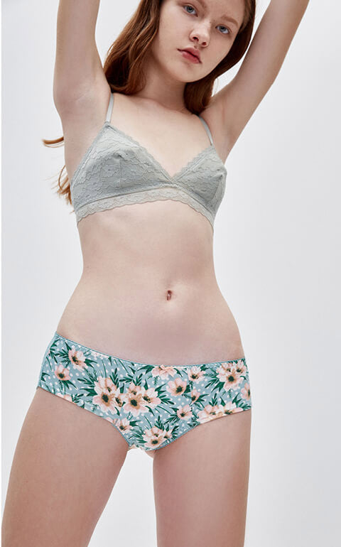 Spring Garden • Mid Rise Cotton Floral Lace Back Hipster Panty - Peach Fleur 