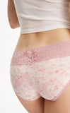 Hygiene Series • Mid Rise Cotton V Lace Waist Brief Panty - Peach Fleur 